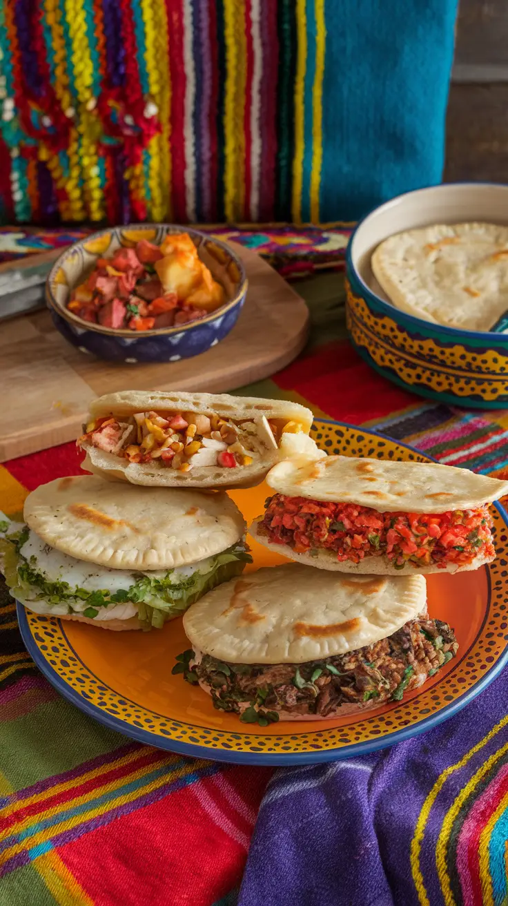 Entire Arepas Rellenas in a Colorful Setting