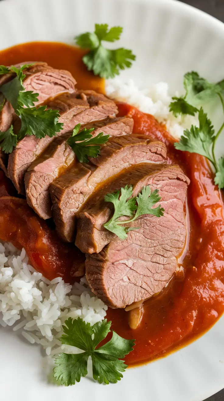 Entire Lengua en Salsa in a Rustic Kitchen Setting